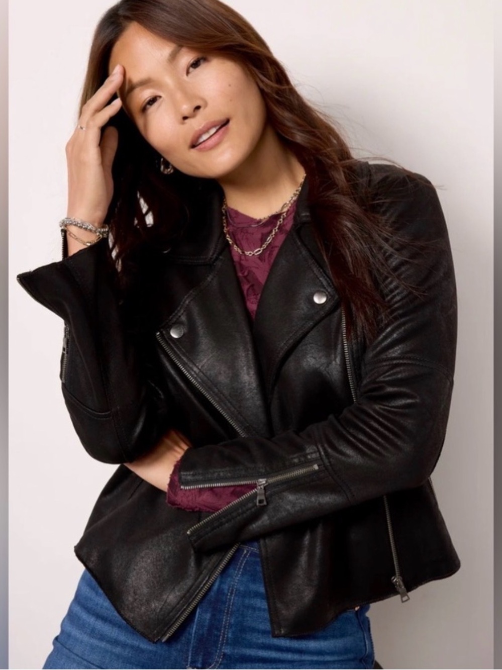 Evereve Marren Moto Jacket Classic Black faux suede M